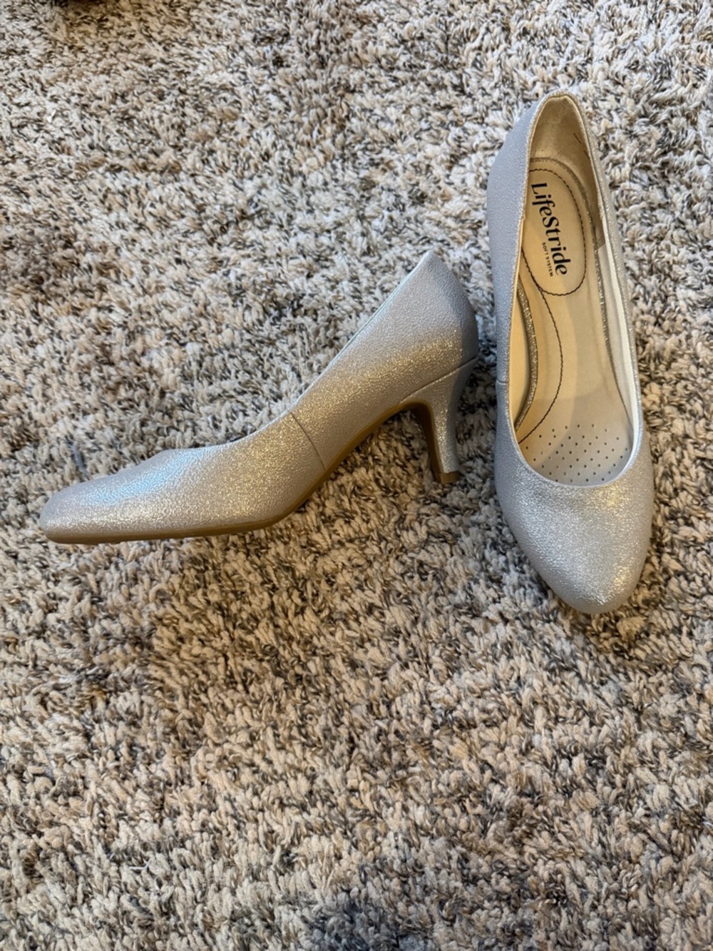 Life Stride Silver Glitter Mid-Heel Pumps